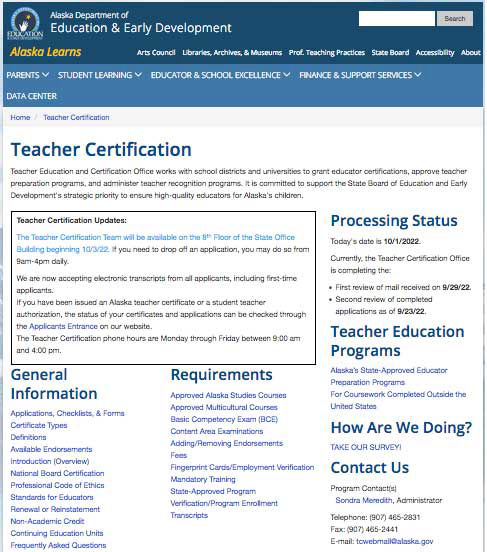 State of Alaska Teacher Certification Office
Website