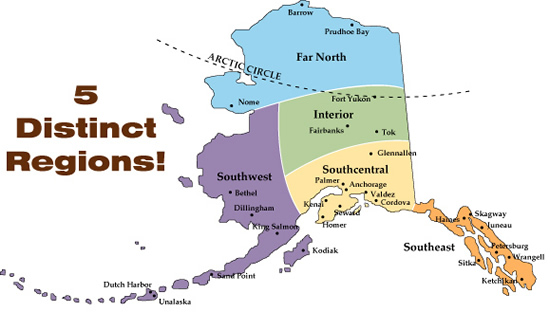 Map of Alaska's Five Distinct Regions